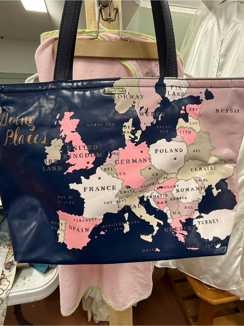 kate spade Navy and Pink Europe Map Tote